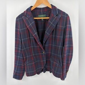 Lauren Ralph Lauren women’s plaid cotton blazer classic preppy equestrian sz 10